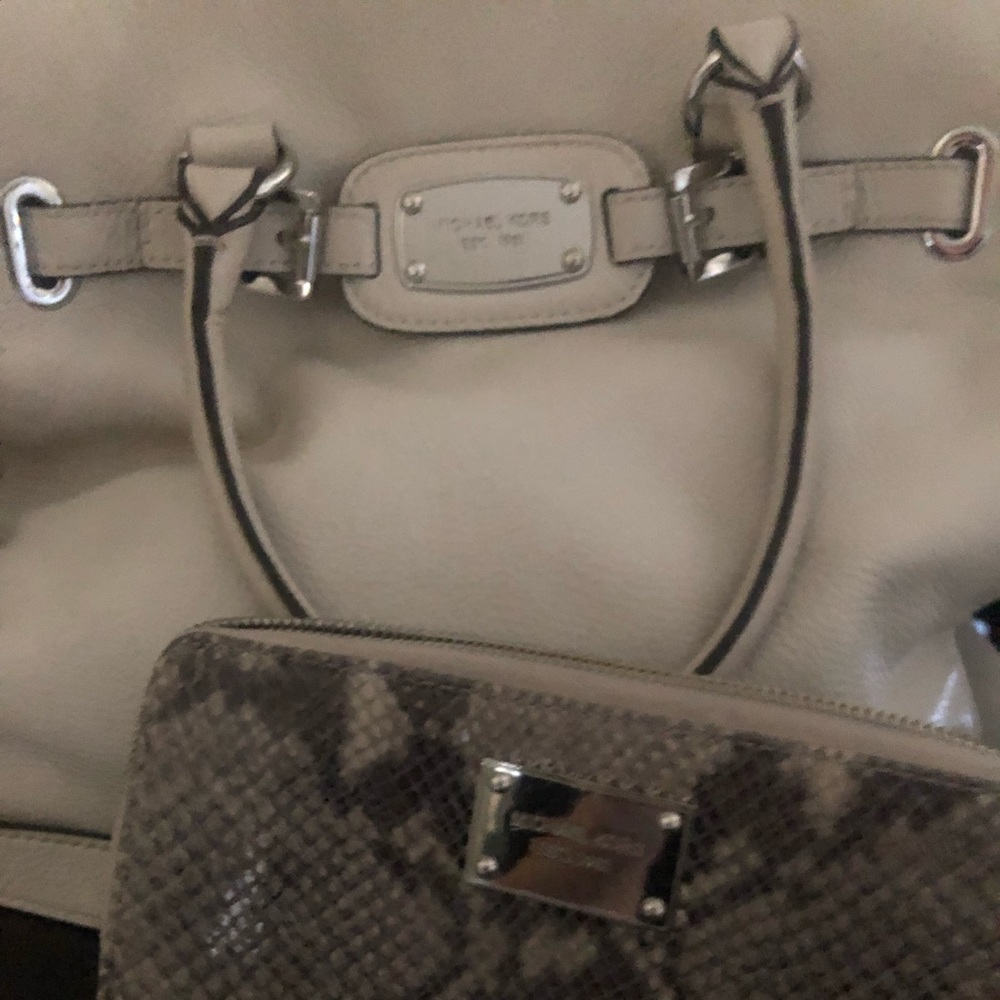 Michael Kors Grey Satchel w/ Snake Print Wallet
